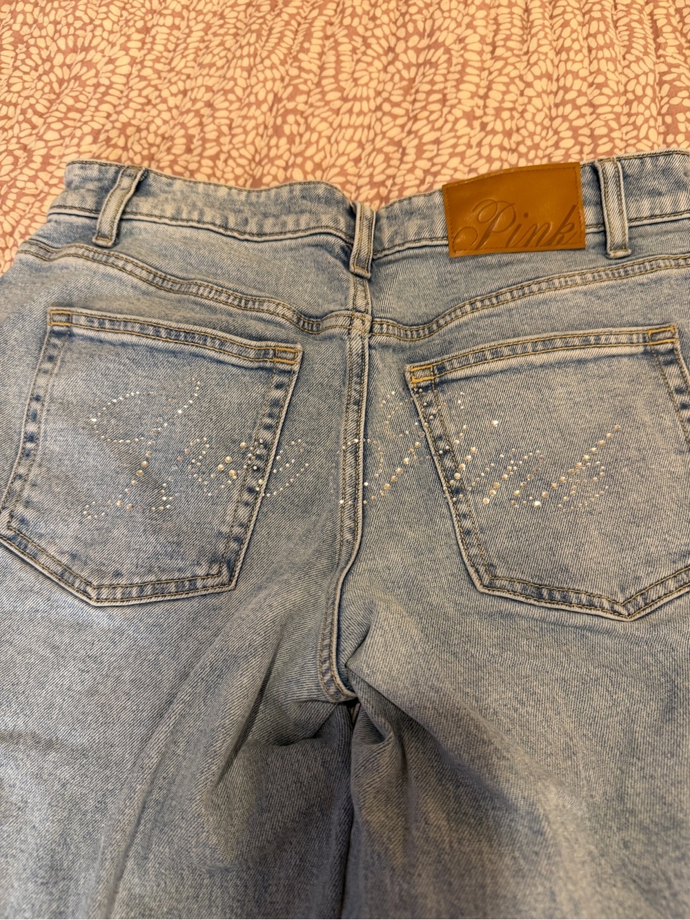 PINK Victoria's Secret Light Blue Denim Jeans with Tan Stitching